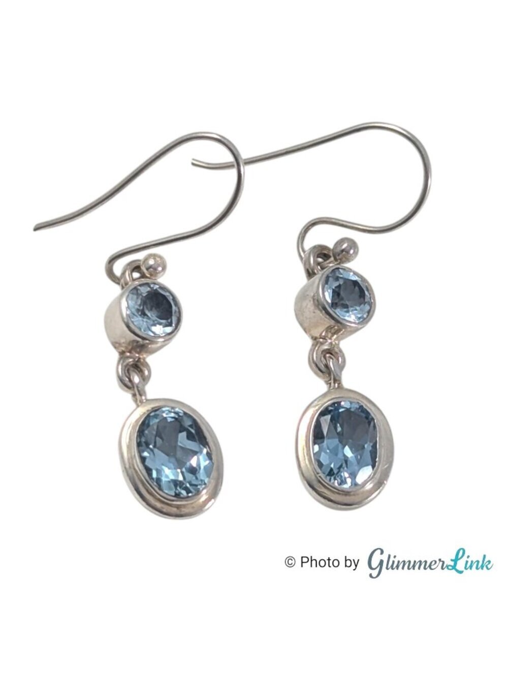 Vintage 925 Sterling Silver Blue Topaz Tiered Dangle Earrings